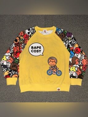 Bape Yellow Crewneck with Ape Head Tag
